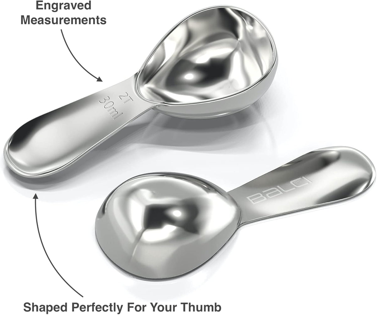 BALCI - Stainless Steel Coffee Scoop Set (2&2 Tablespoon, 30ml and 30ml) Exact Measuring Spoons for Coffee, Tea, Sugar, Flour and More! …
