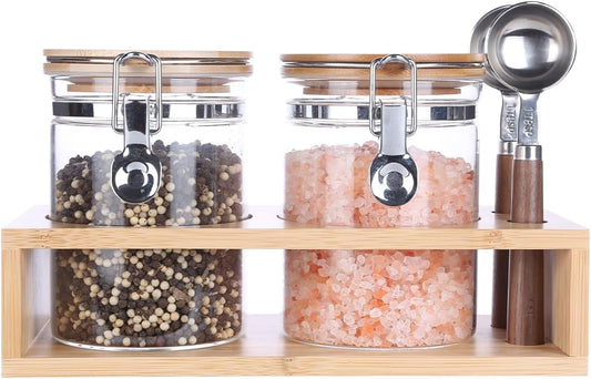KKC HOME ACCENTS Sealed Glass Storage Jars with Scoops for Brown Sugar,Sea Salt,Flour,Ground Coffee,Beans,Loose