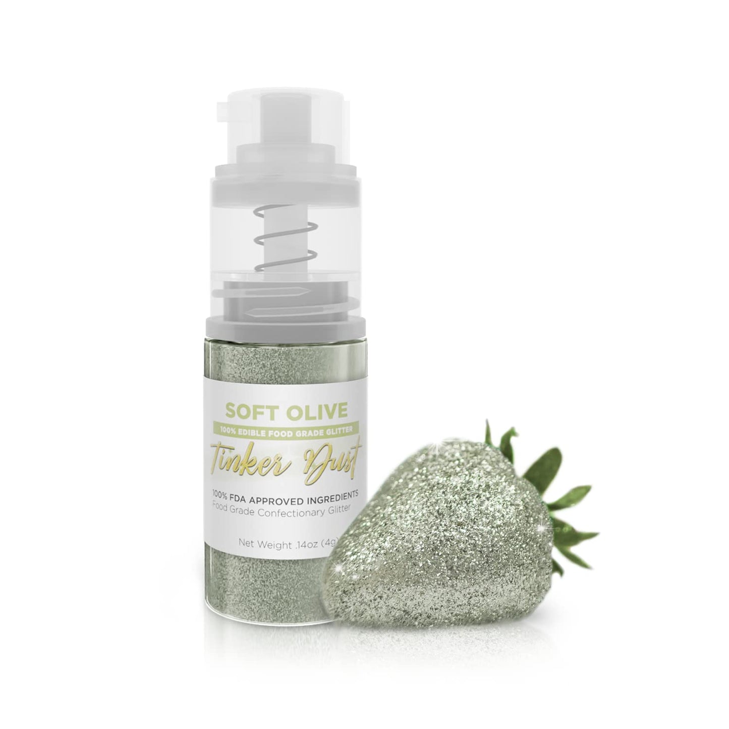 Bakell - Soft Olive Tinker Dust (4g, 1x Mini Spray Pump) Edible Glitter for Food, Desserts, and Beve
