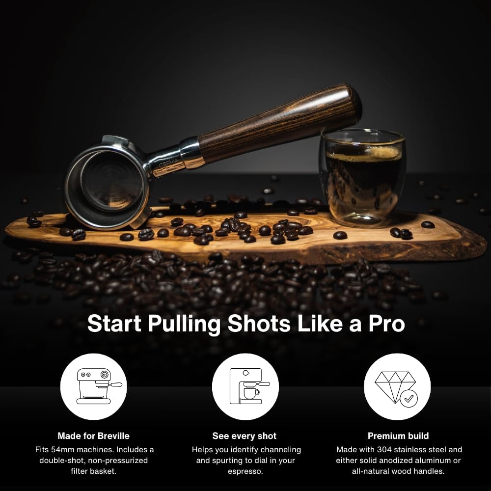 CREMA 54mm Bottomless Portafilter for Breville, Matte Black