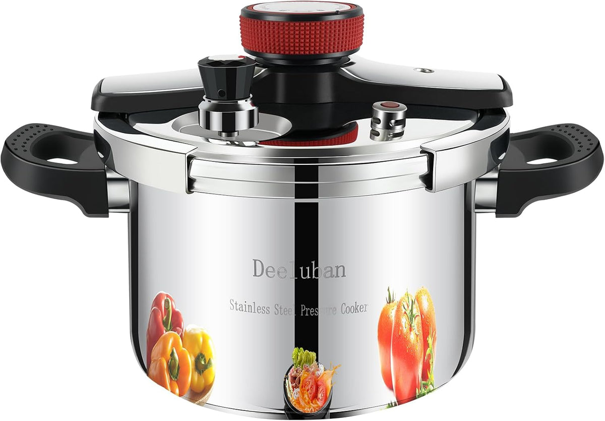 6.3 QT Pressure Cooker, 304 Stainless Steel - Explosion-Proof Lock, One Hand Operation, Fast Cooking, Dishwasher Safe & Induction Compatible, Family Size Cookware