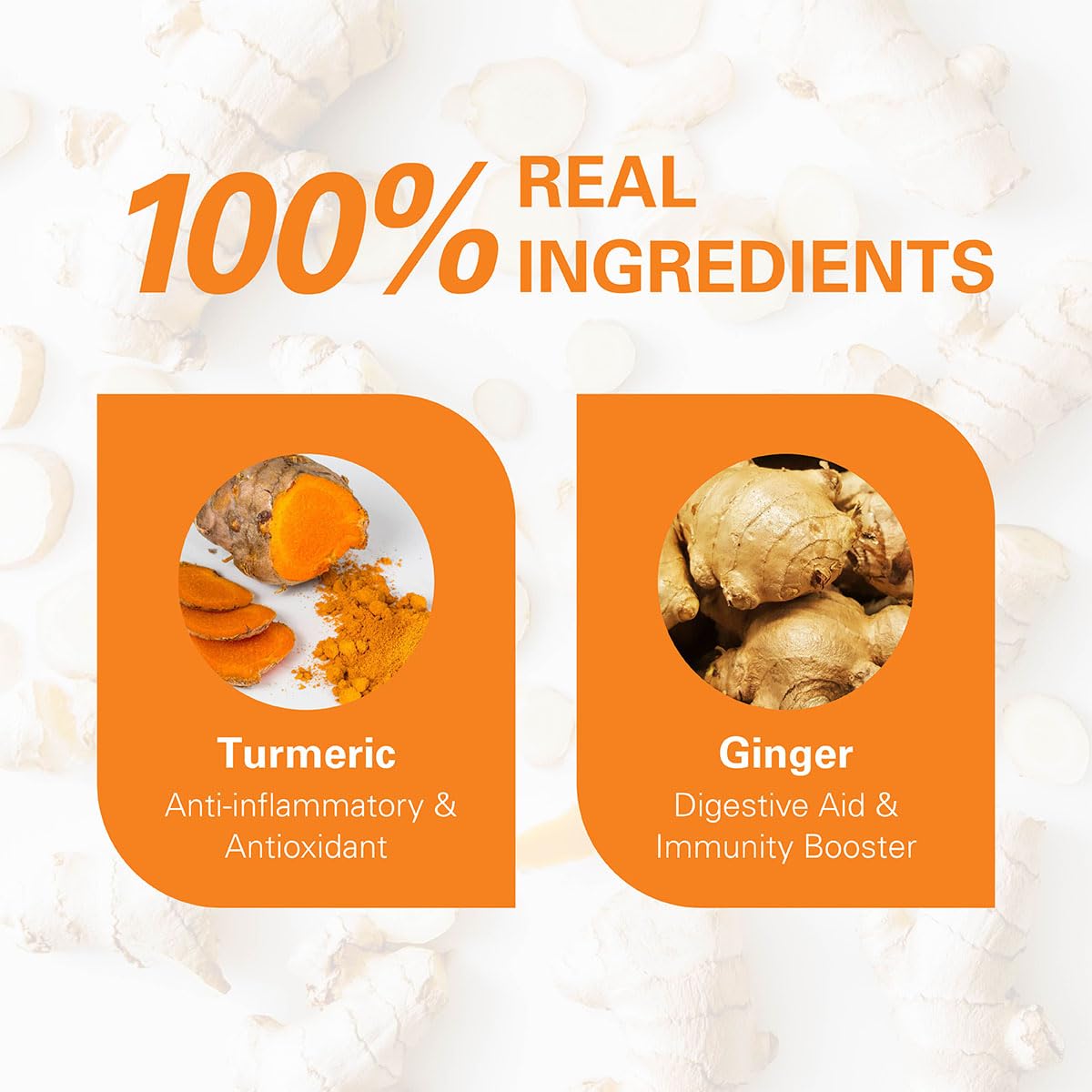 WT WEETEE Turmeric Ginger Tea Bags 100 Count, Rich Antioxidant Warm &amp; Spicy | 100% Pure Turmeric and Ginger Root Herbal Blend Savory &amp; Spicy, Caffeine-free Spice Tea for Golden Milk &amp; Daily Refreshment
