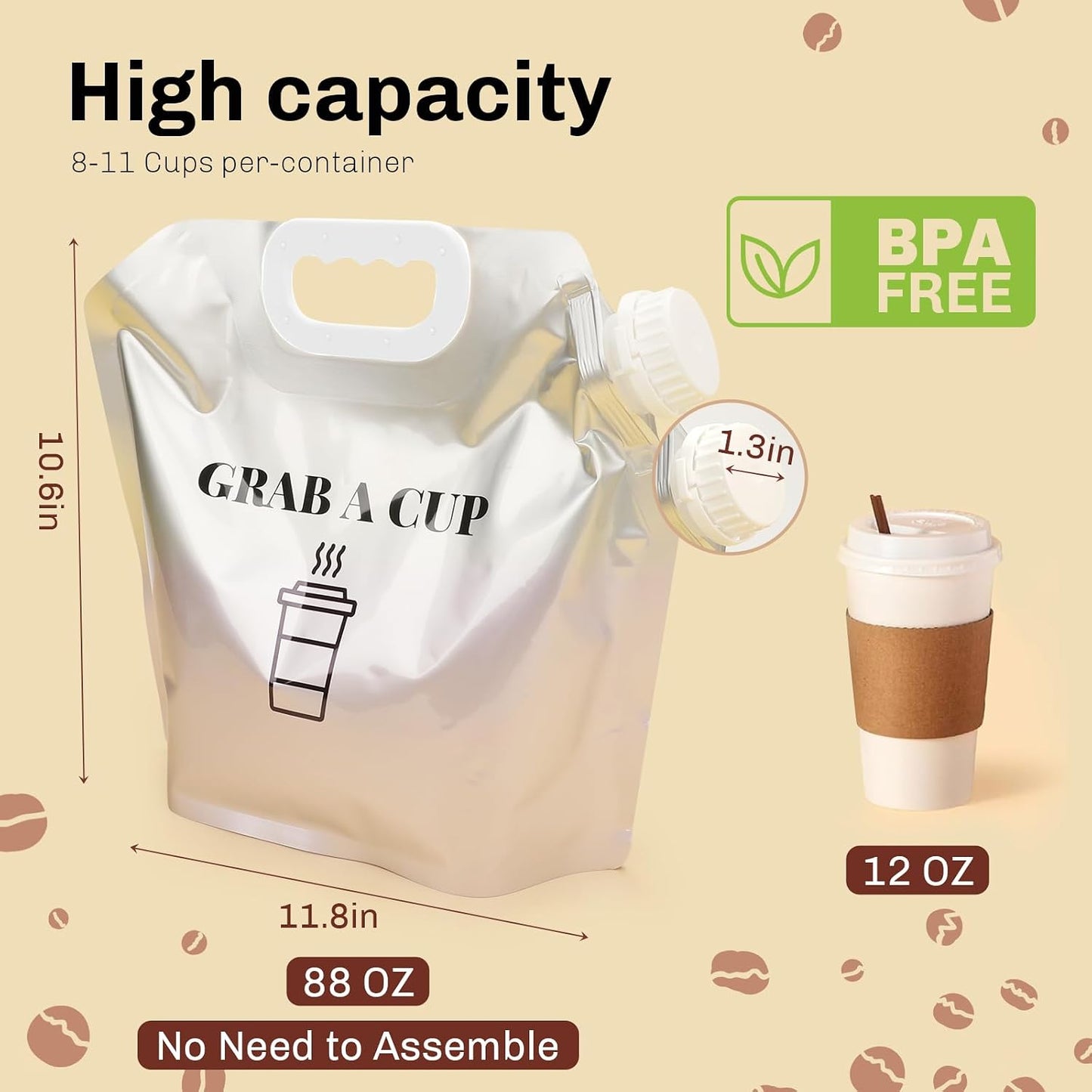 10 Pack Disposable Coffee Dispensers with Handle Coffee Box Cold Hot Beverage Dispenser COFFEE Carrier with Handle Take Out Camping Water Storage Containers Water Bag for Hiking (88oz) (White)