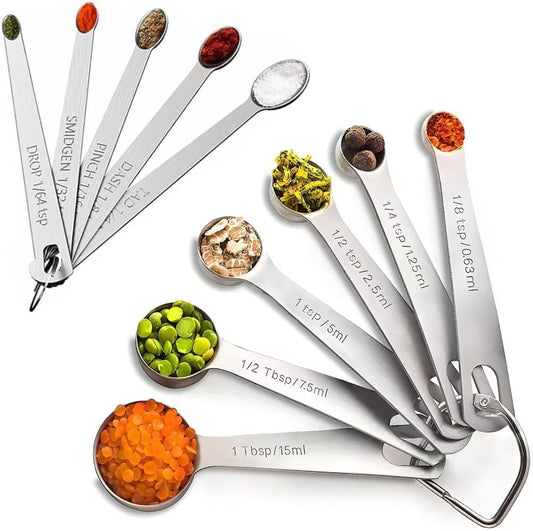 11PCS Measuring Spoons Set Stainless 1 tbsp, 1/2 tbsp, and 1-1/16tsp Steel Measuring Spoons for Cooking Baking Spice Jars