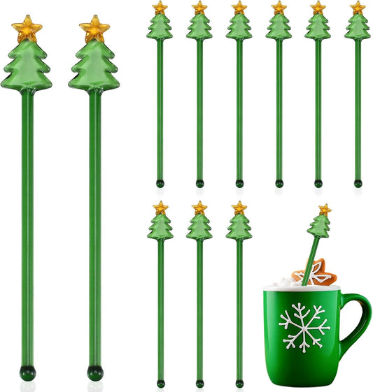 12 Pcs Christmas Glass Drink Stirrers 7 Inch Xmas Stir Sticks Reusable 3D Coffee and Cocktail Stirrers Hot Cocoa Bar