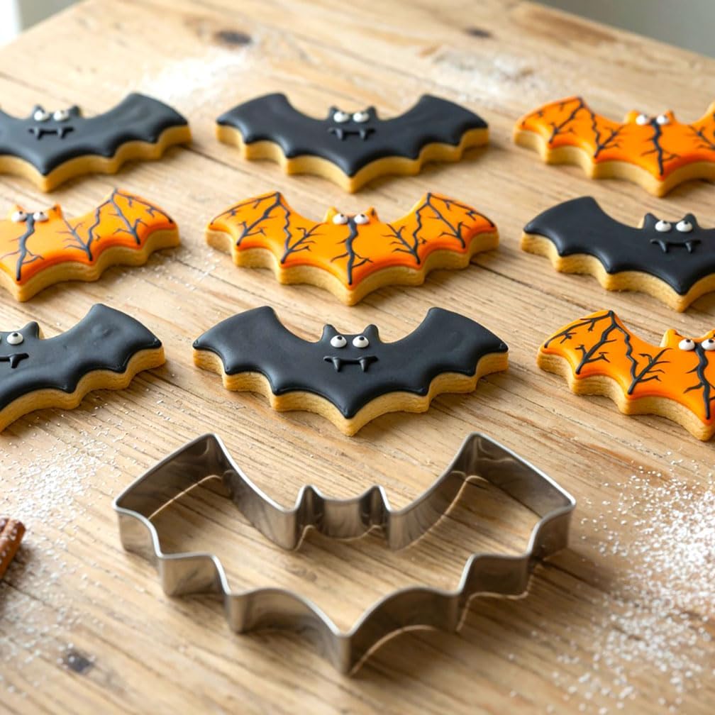Halloween Cookie Cutters Set 7Pcs Large - Bat Pumpkin Magic Hat Cat Cookie Cutter, Sturdy Easy to Clean &amp; Demold Pancake Dough Molds for Halloween Baking