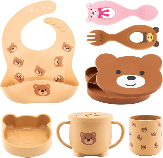 Silicone Baby Feeding Set 7 Pcs, Baby Led Weaning Supplies, Baby Feeding EatincSupplies Set BPA Free, Baby Essentialsfor