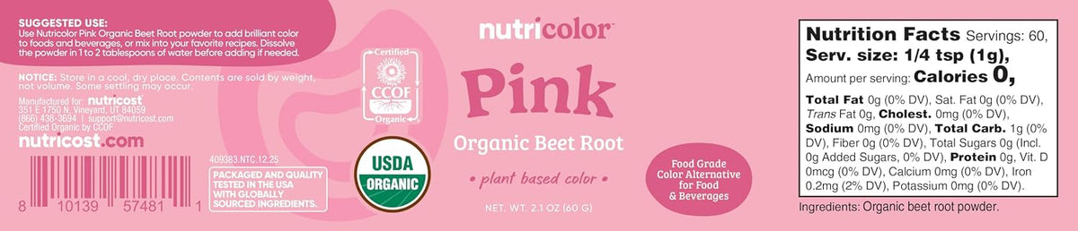 Nutricost Pink Plant Based Food Coloring From Organic Beet Root Powder