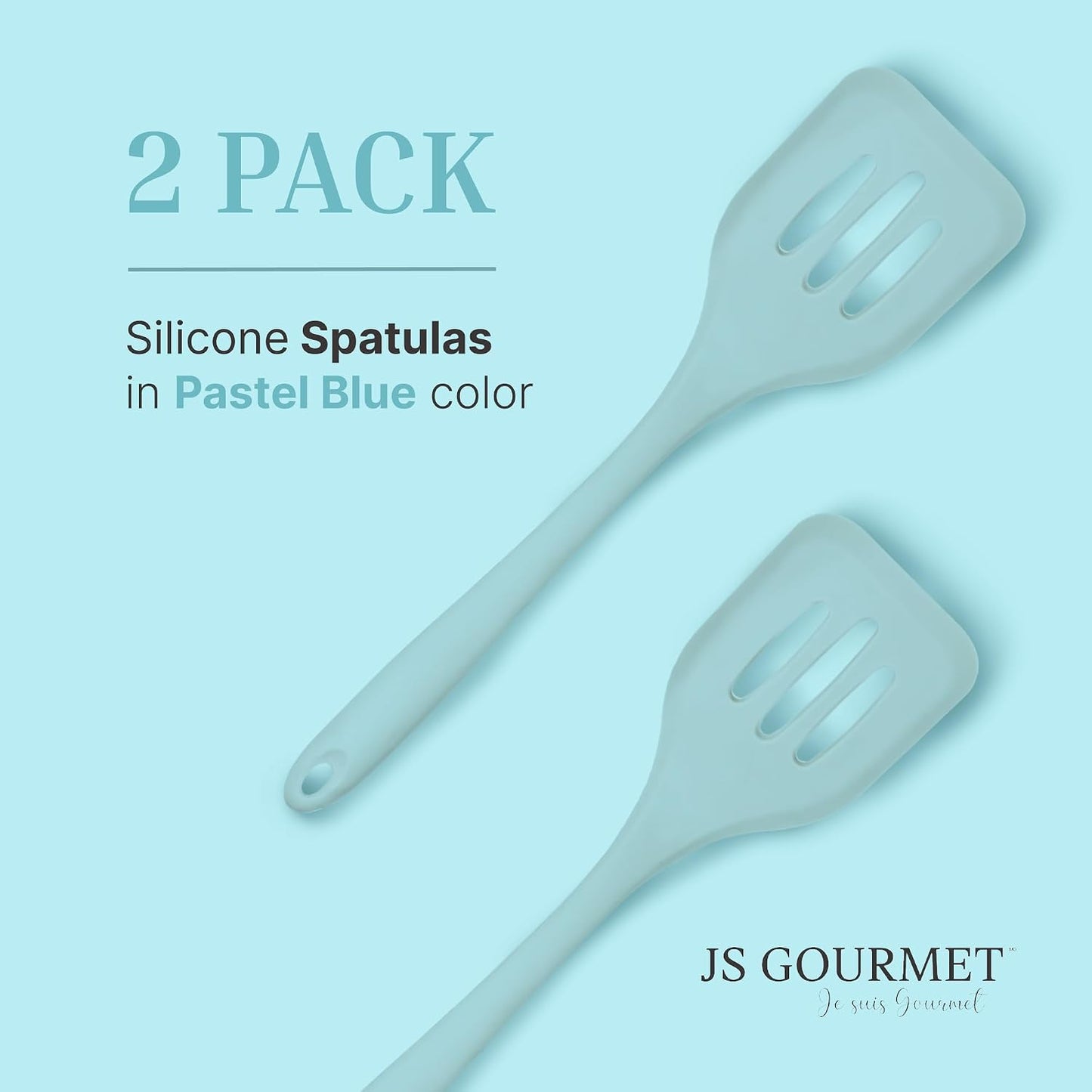 JS Gourmet Heat Resistant Silicone Slotted Turner Set, Pastel Blue - 2 Pack