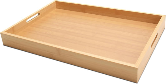 Serving Tray Decor, 15"x10"x1.5" Medium Bamboo Serving Tray for Bed, Home Decor, Food Tray for Coffee Table, Dining, Bar,