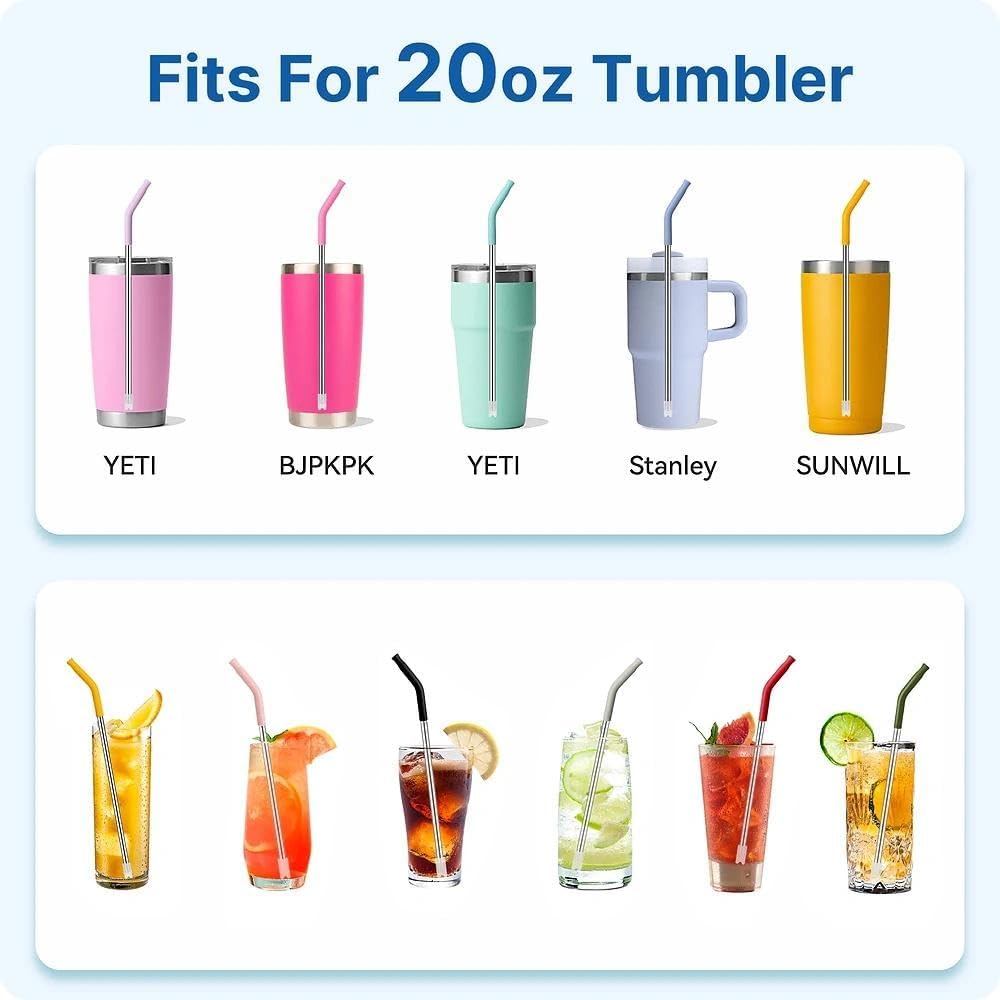 Straight Metal Straws for Stanley 20oz, Reusable Stainless Steel Straws