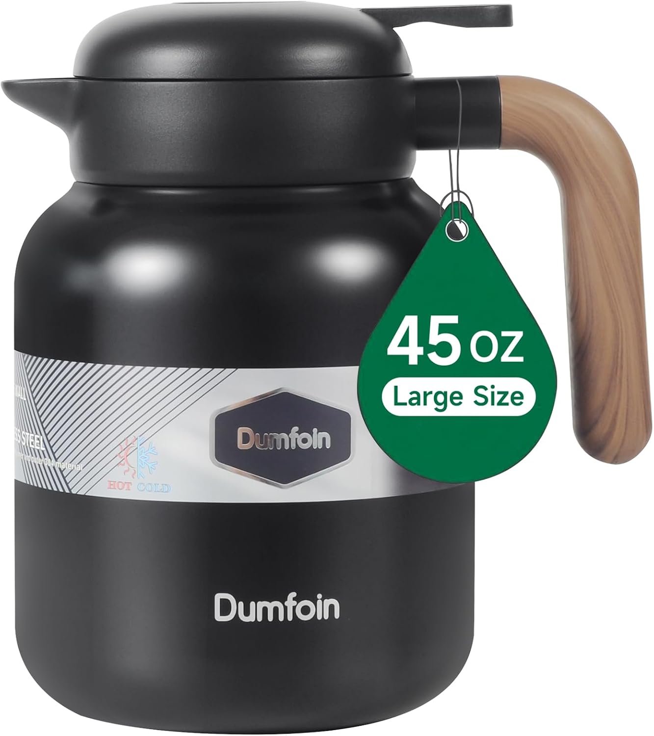 45 Oz Thermal Coffee Carafe, Stainless Steel Insulated Vacuum Coffee Carafes For Keeping Hot, 1.3 Liter Beverage Dispenser (Black)