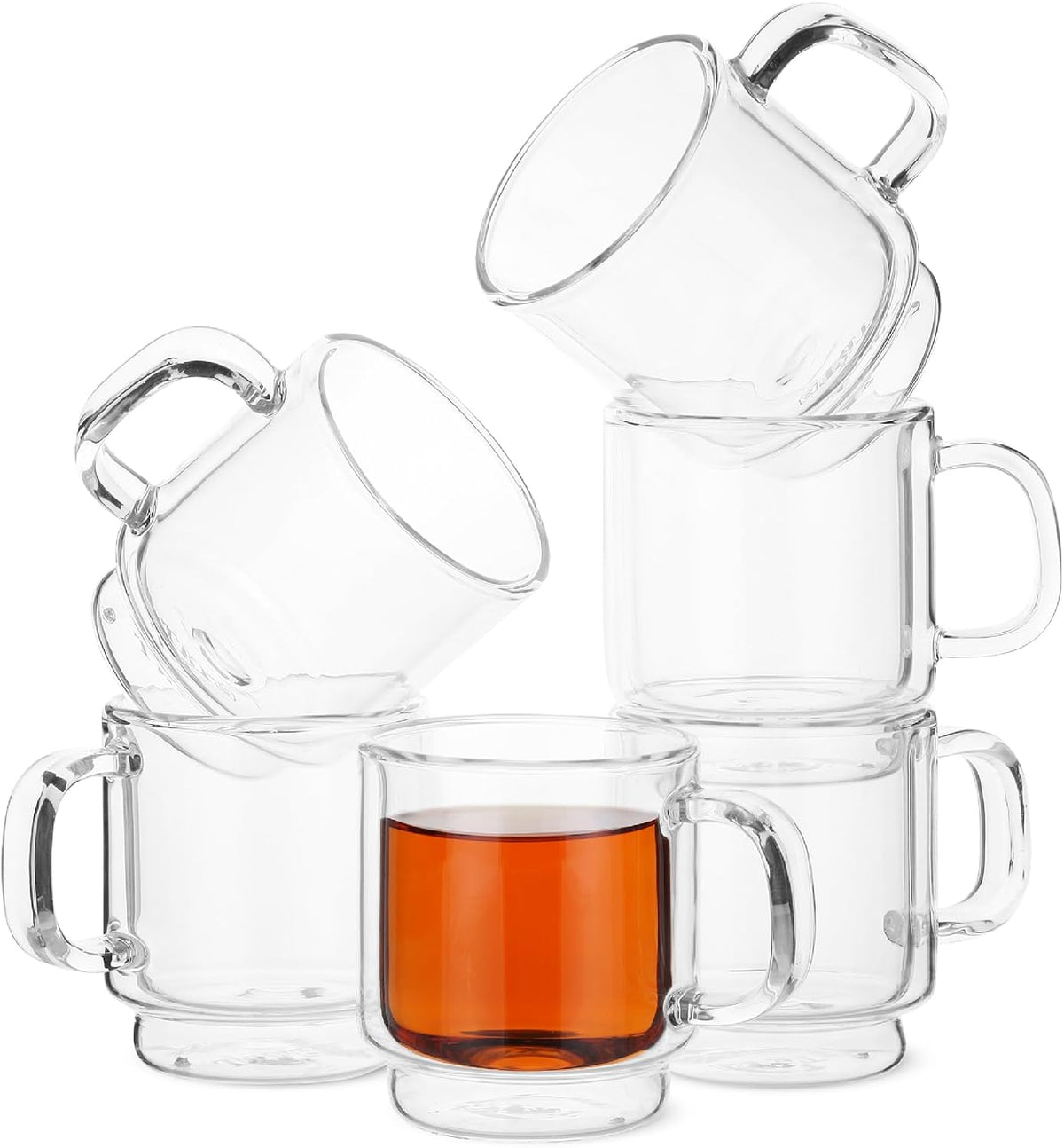 BTaT- Double Walled Stackable Espresso Cups, 2 oz, Set of 6, Clear Demitasse Coffee Mugs, Double Wall Insulated Espresso Cups, Coffee Mugs for Tea, Lattes