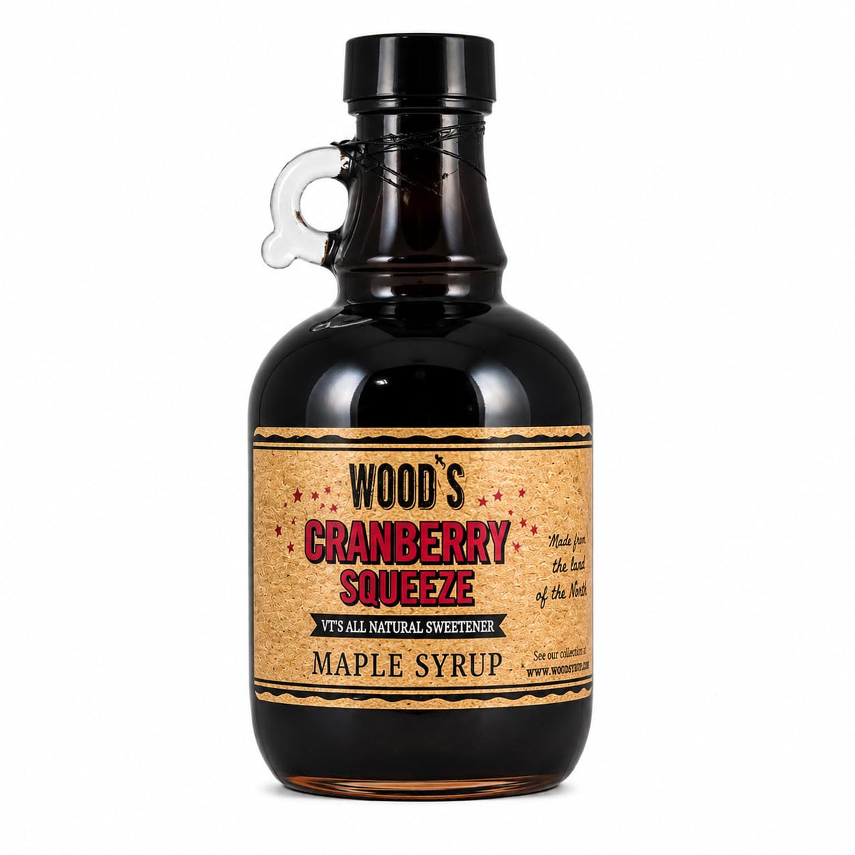WOOD'S Cranberry Squeeze Maple Syrup – Small-Batch Vermont Maple Syrup Infused with Tart &amp; Tantalizing Cape Cod Cranberries | All-Natural Vegan Sweetener for Pancakes, Cocktails, Glazes &amp; Baking | 8.45 Fl Oz (250mL)