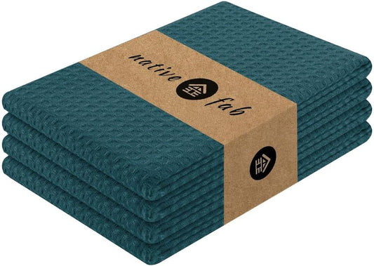 Native Fab Waffle Weave Kitchen Towels, 4 Pack, 16x26 inches, 100% Cotton, Soft & Absorbent Towel with Hanging Loop, Ideal
