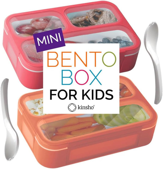 kinsho MINI Bento Box Snack Containers for Kids Small Lunch-Boxes for Girls Boys | Leakproof Toddler Containers for