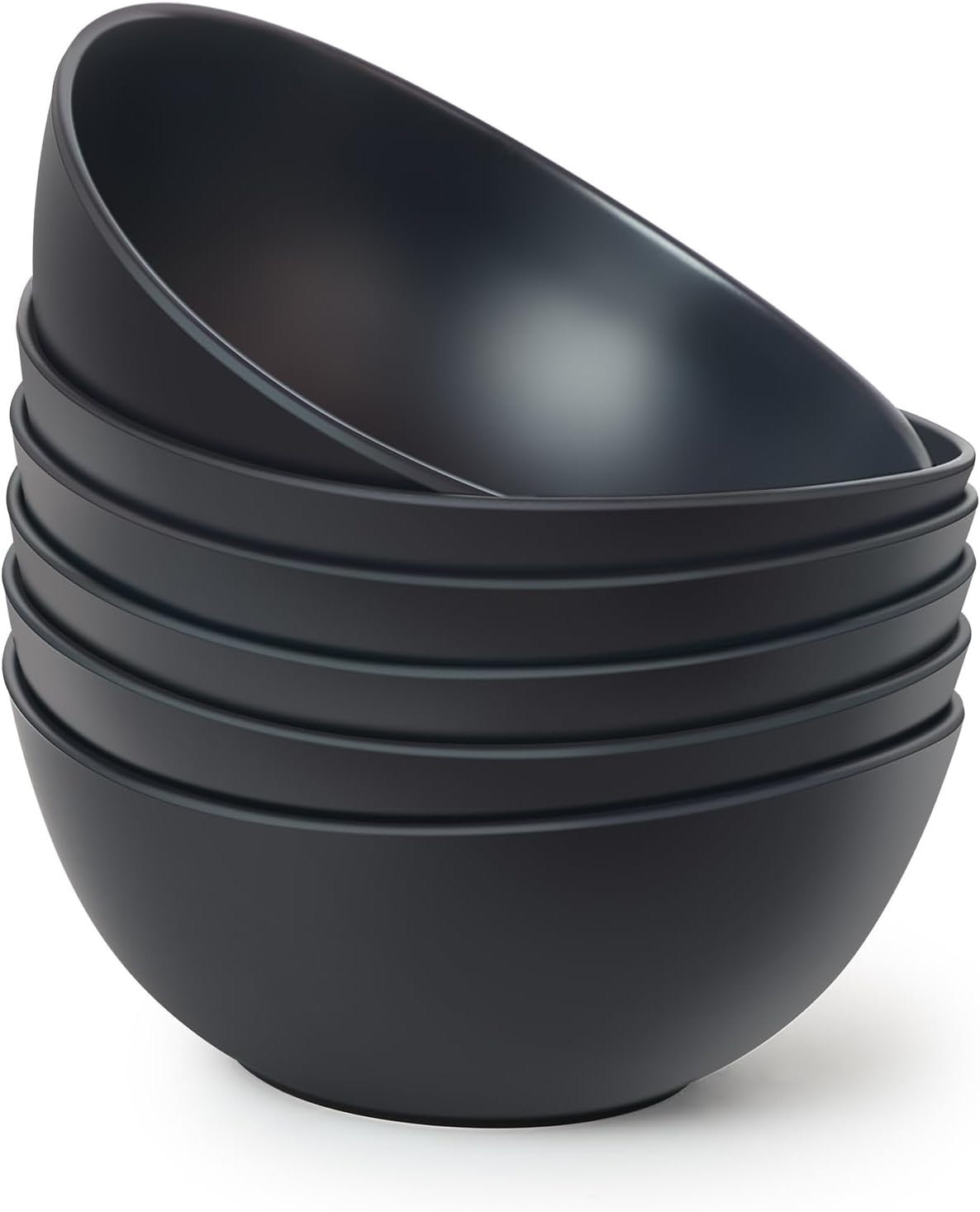 6.2'' Bamboo Fiber Cereal Bows Set of 6, Soup Bowls 24 Oz for Serving Salad, Snack, Side Dishes, Modern Oval Lightweight Bowls for Breakfast,Lunch and Dinner, Dishwasher and Freezer Safe(Matte black)