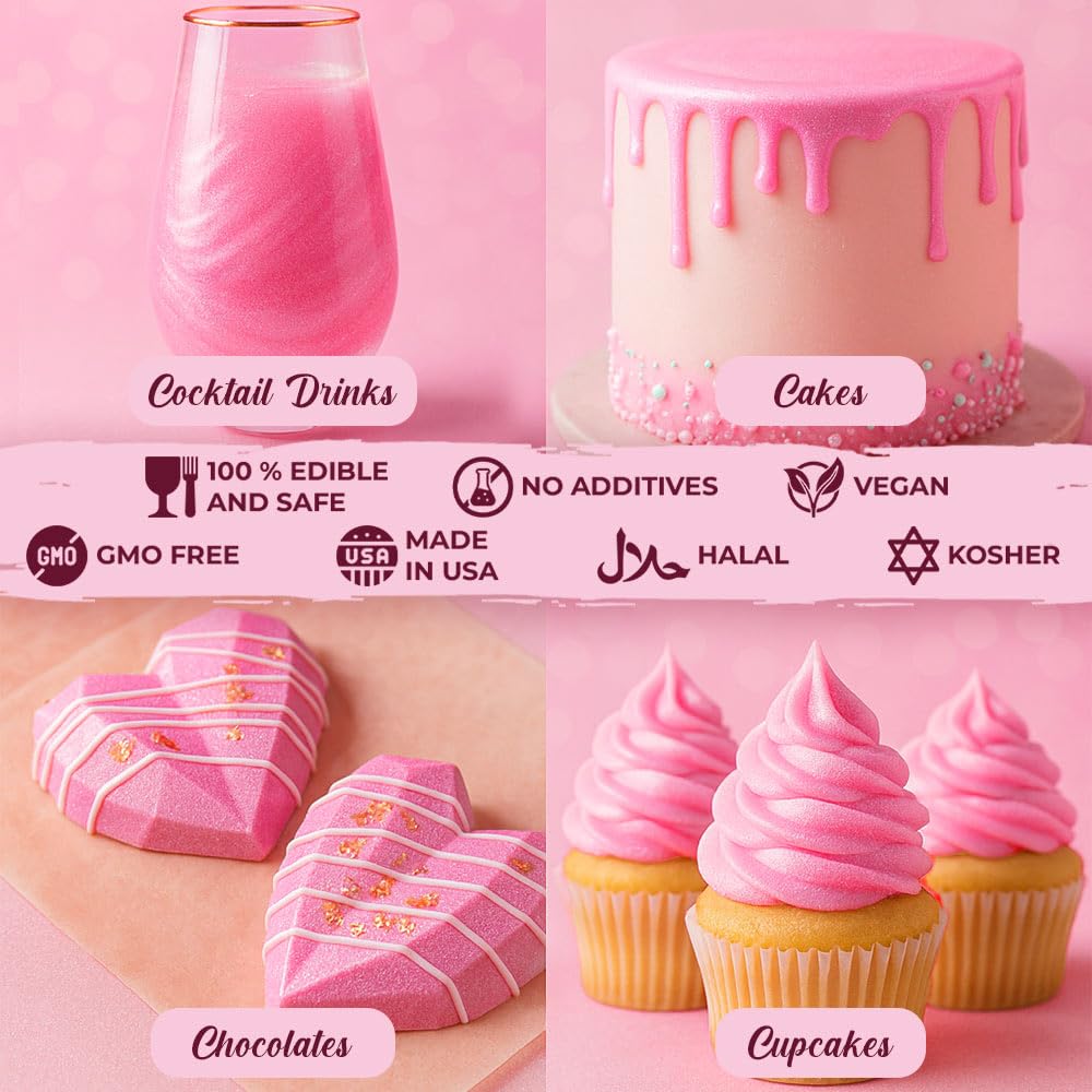 Luster Dust, Pink Luster Dust Edible Cake Decorations, Light Pink Edible Luster Dust for Drinks Cupcake Decorations, Cake Drip, Paint, Light Pink Fondant, Food Coloring