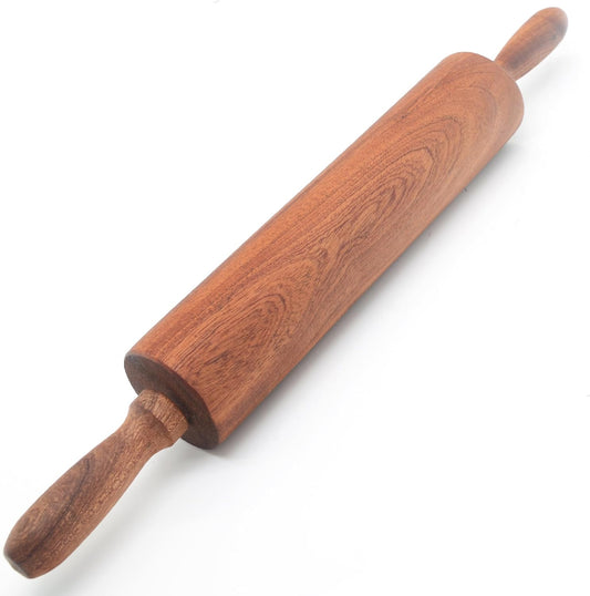 Classic Sapele Wooden Rolling Pin With Handles Large17.3"L x 2.3"W