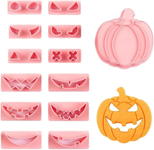 13Pcs Halloween Cookie Cutter Set Pumpkin Face Halloween Cookie Mold Biscuit Mold 3D Hollow Out Pumpkin Cake Baking Fondant