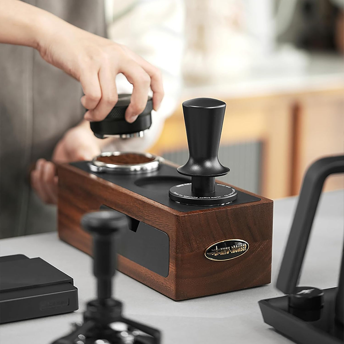 MHW-3BOMBER 45.5mm Coffee Tamper for Flair Pro 3, 2 Spring Loaded Espresso Tamper Tool, Auto-Leveling Press Tamper Without Tilting, Ripple Base, T7116T