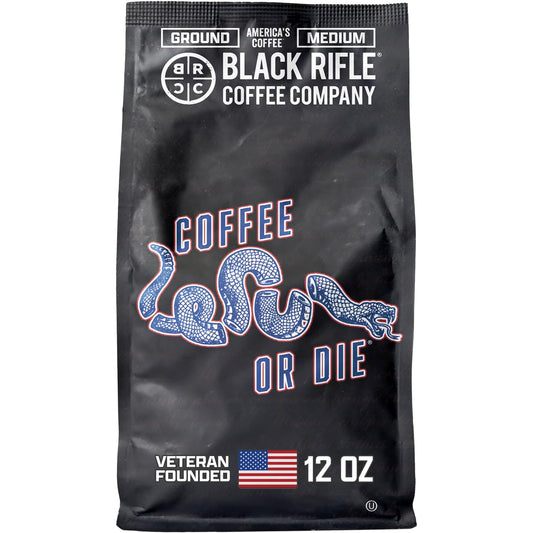 Black Rifle Coffee Medium Roast Ground Coffee Coffee or Die 12 oz | Veteran Founded, 100% Arabica, milk chocolate, toasted walnut &amp; buttery finish
