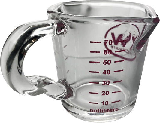 Rattleware 3 oz Espresso Shot Glass Pitcher with Handle & Pink Volume Marking - Genuine Barista Measuring Cup with ML & OZ