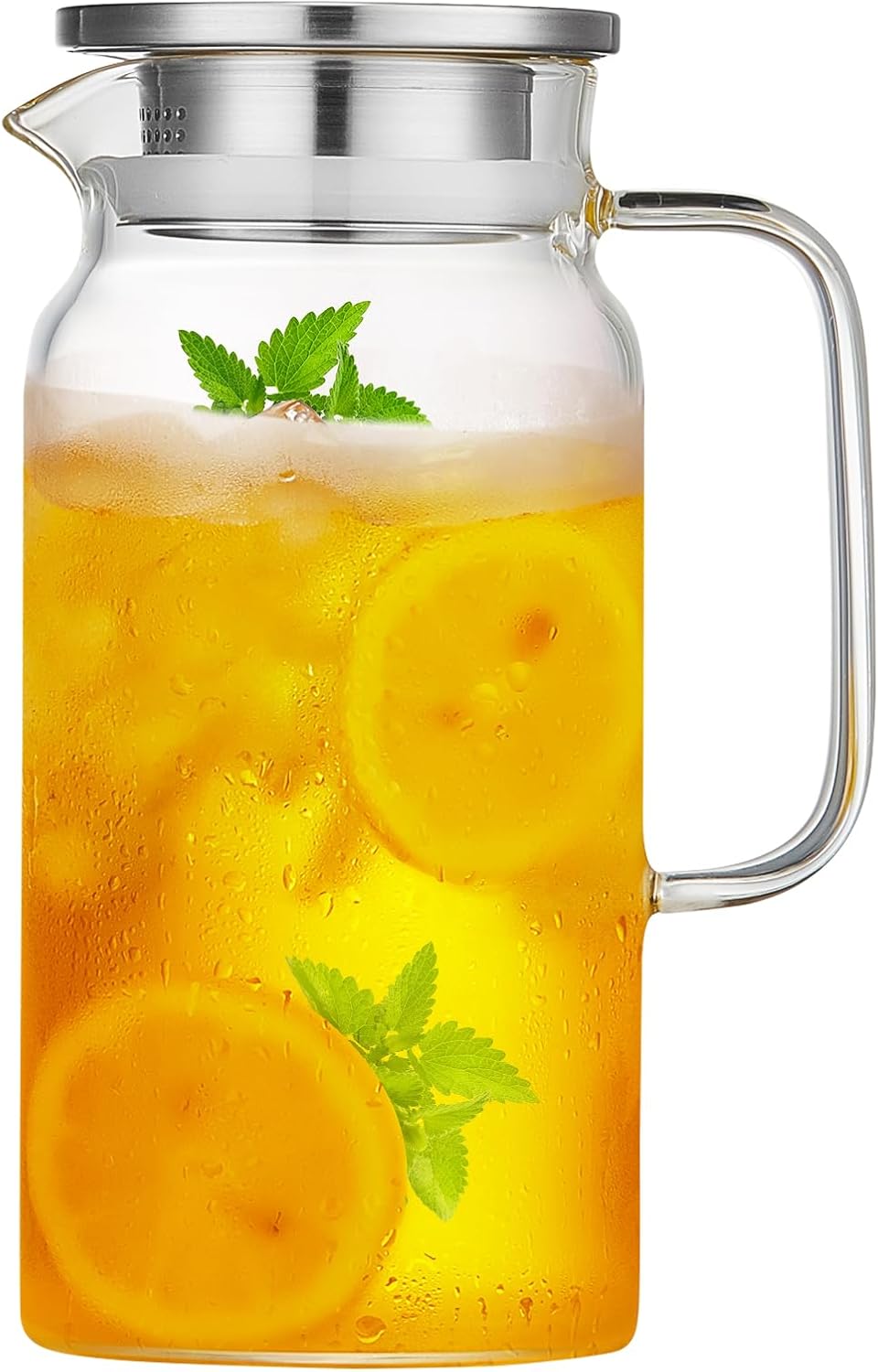 42OZ Glass Pitcher with Lid and Spout, Water Jug, 1250ml Carafe for Hot/Cold Water, Large Iced Tea P