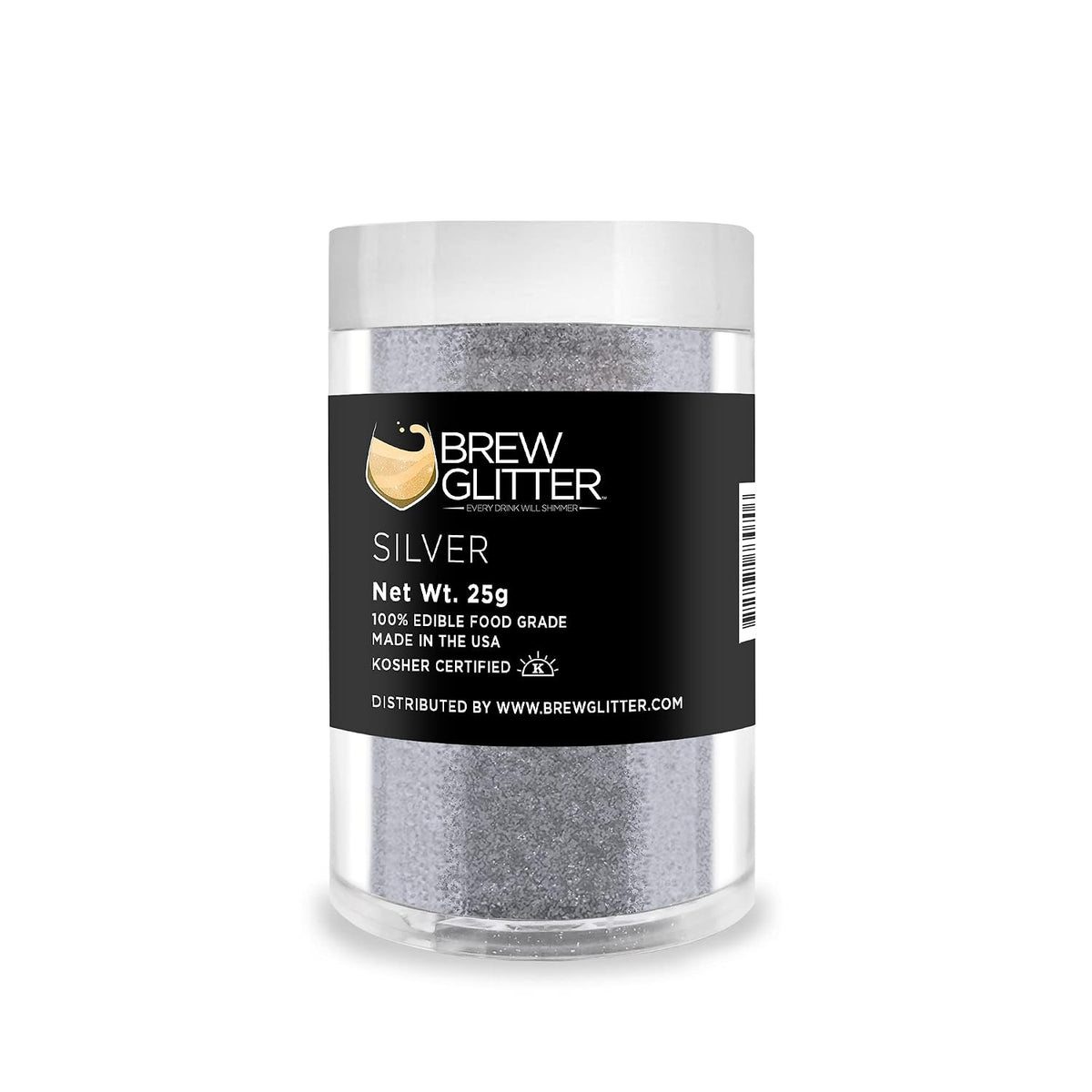 Silver BREW GLITTER Edible Glitter For Drinks, Cocktails, Beer, Garnish Glitter &amp; Beverages | KOSHER &amp; HALAL Certified | 100% Edible &amp; Food Grade | Vegan, Gluten, Nut Free (25g, Silver)