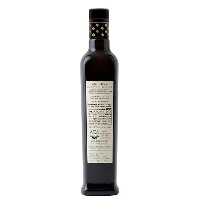 Entimio Cortese Organic Italian Extra Virgin Olive Oil from Italy, 700+ mg/kg High in Polyphenols, 2025 Gold Winner, Tuscany Early Harvest evoo, Cold Extracted, Lab Tested - 16.9 fl oz