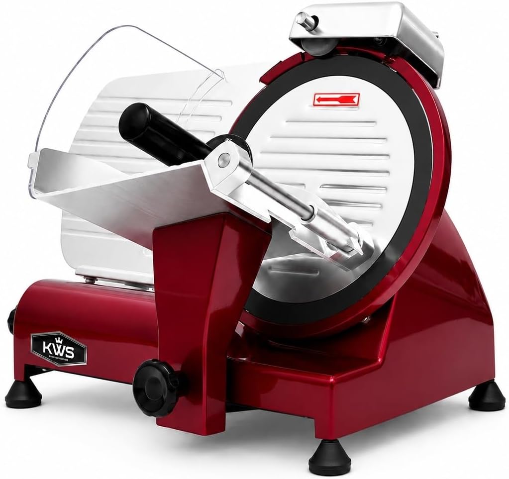 MS-10XT Premium 320W Electric Meat Slicer 10-Inch Stainless Steel Blade w/Non-sticky Teflon, Frozen Meat/Deli/Cheese/Food Slicer Low Noises Commercial and Home Use [ ETL, NSF Certified ]