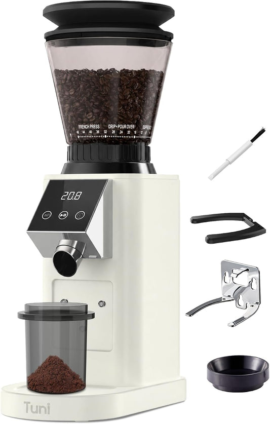 Tuni G1 Conical Burr Coffee Grinder, 48 Grind Settings, Ivory