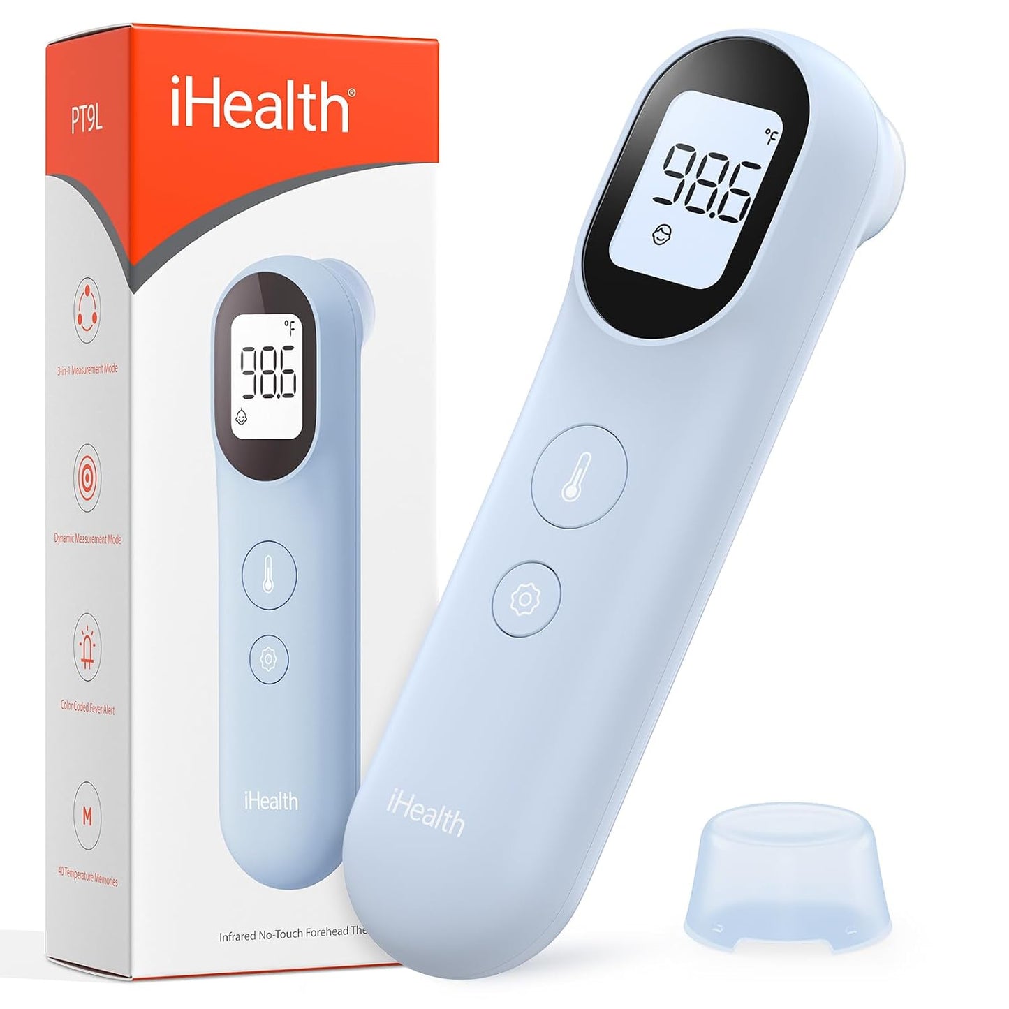 iHealth Infrared Digital Thermometer for Adults, Kids, Baby PT9L Blue | 3-in-1 Mode &amp; 3-Color Prompt, Fever Alarm &amp; Silent Mode, Forehead &amp; Object Detection, 40 Memory Storages