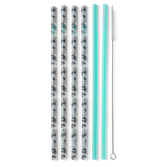 Swig Life Pack of 6 Reusable Plastic Straws with Cleaning Brush, BPA Free Plastic Reusable Straws, Colorful Drinking Straws for Cups &amp; Tumblers (Incognito Camo + Aqua)