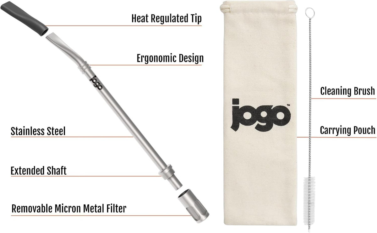 JoGo - The Original Coffee and Tea Brewing Straw - Portable Coffee Maker - Stainless Steel Single Serve Strainer - Filter Function for Hot &amp; Cold Brew - Yerba Mate Straw for Loose Leaf Teas &amp; Coffe