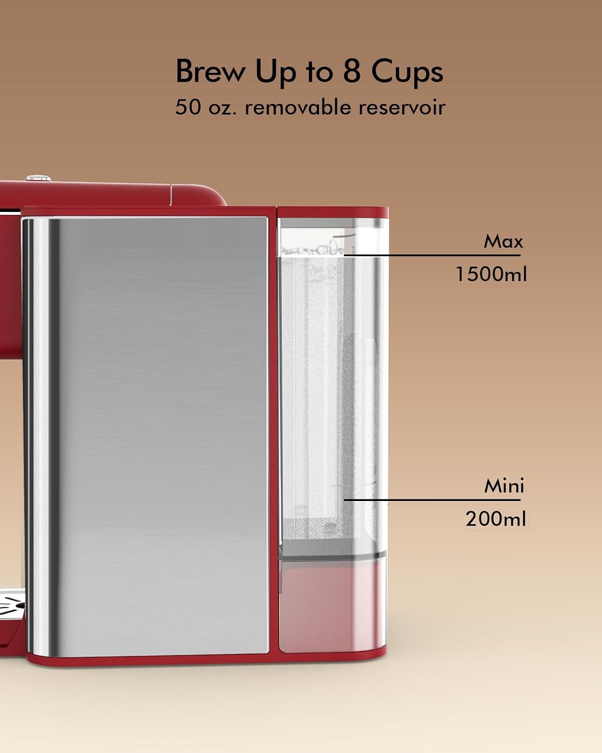 3-in-1 Single Serve Coffee Maker, Quick Brew for Coffee Pods, Ground Coffee, &amp; Loose Tea, 6-12oz Cup Sizes, 50oz Removable Water Tank, 1150W, Compact &amp; Efficient, Red