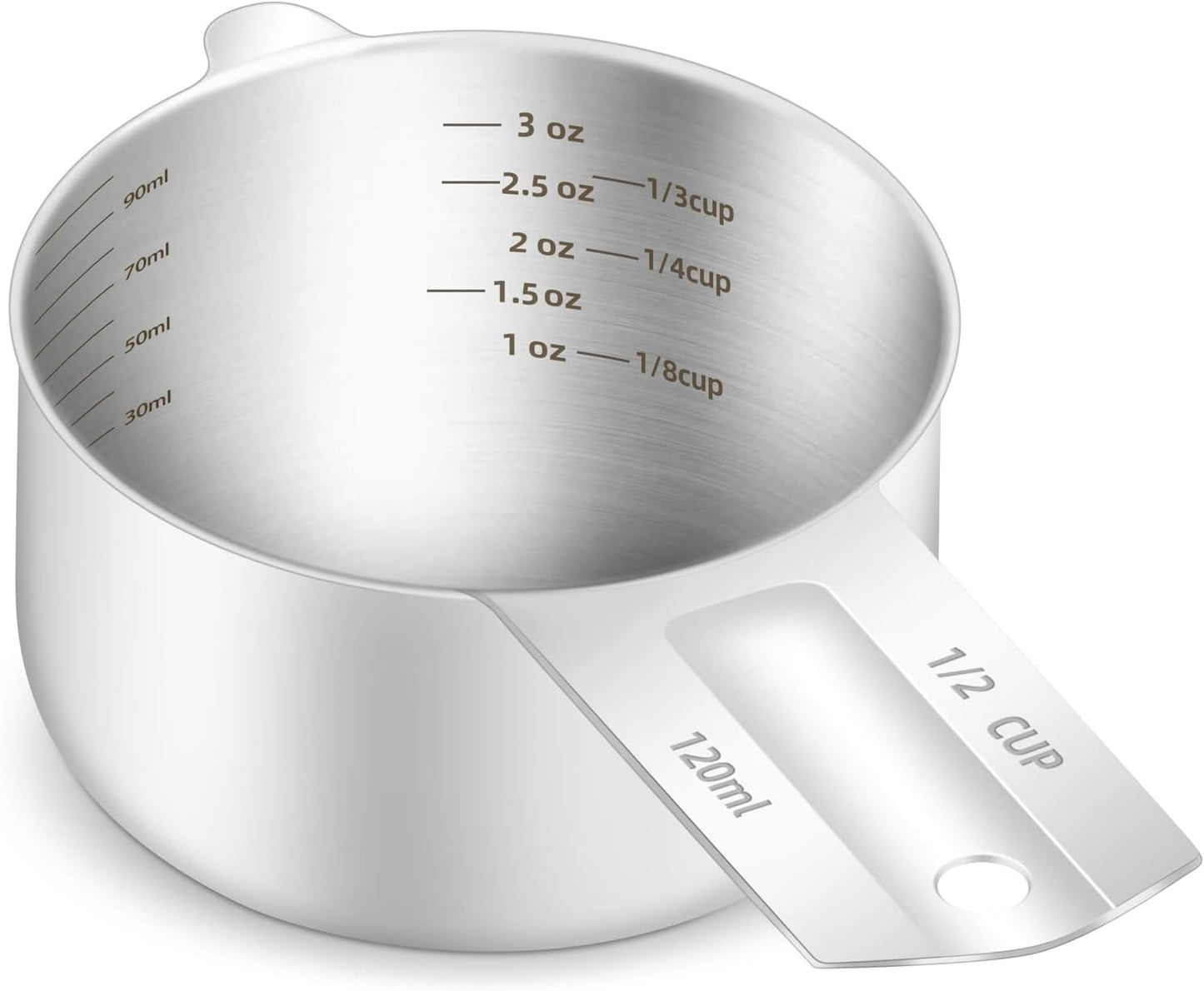 1PCS 1/2Cup (120ml, 4oz) Single Measuring Cup, Etched Inner Scale Stainless Steel Measure Scoop, Met