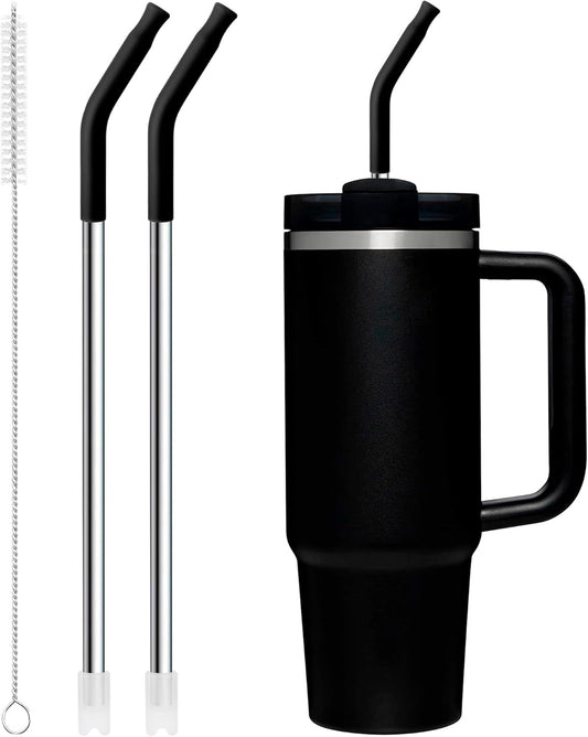 Snowfall Metal Replacement Straw with Silicone Tip for Stanley 30 OZ, 2 Pcs Reusable Long Stainless Steel Drinking Straws, 1
