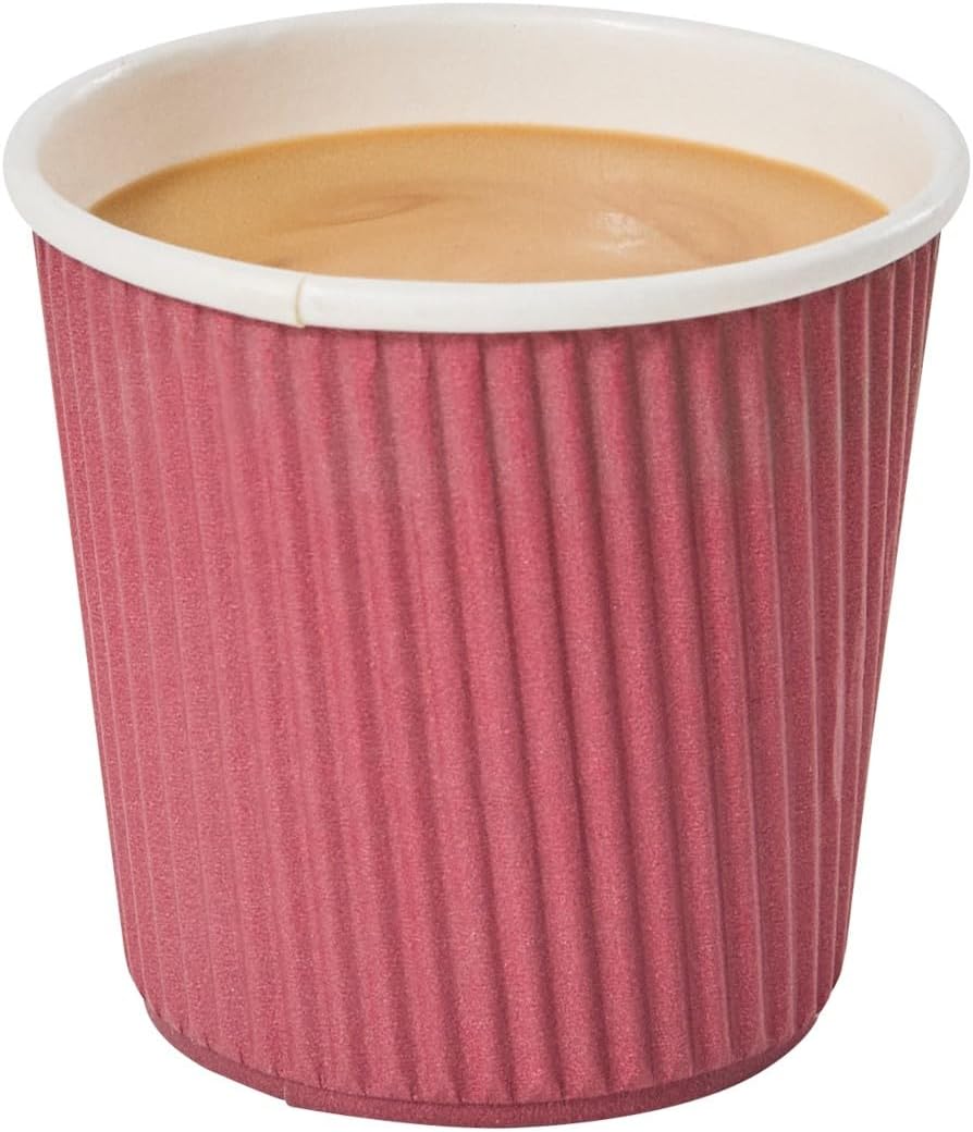 Restaurantware Ripple Wall Coffee Cups 500 Count 4 Ounce Insulated Crimson Paper Cups, Rolled Rim Spill-Resistant Disposable Paper Non-Slip for Coffee, Beverages