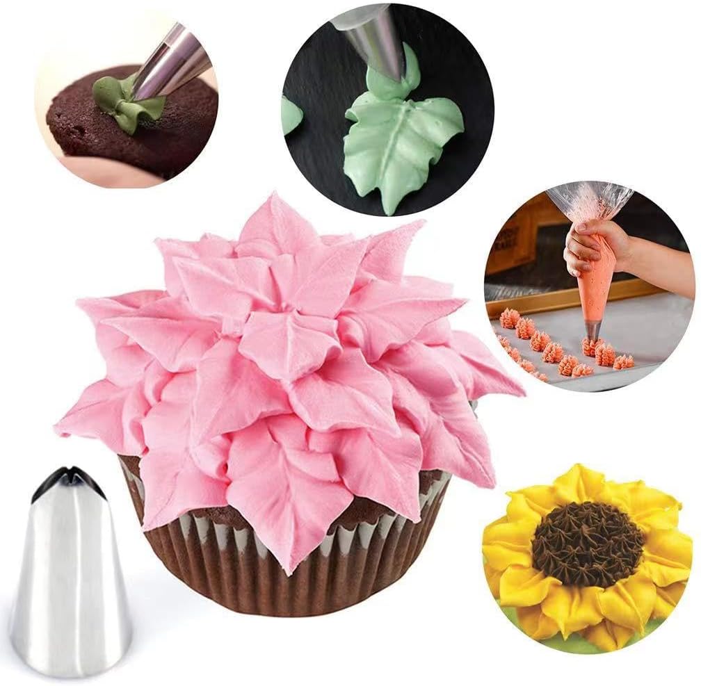 6 Pcs Leaf Piping Icing Nozzle, Cake Decorating Tube Tips Set, Leaves Stainless Steel Icing Piping Nozzles for Pastry Fondant DIy Baking Tools with Cleaning Brush (Leaf)