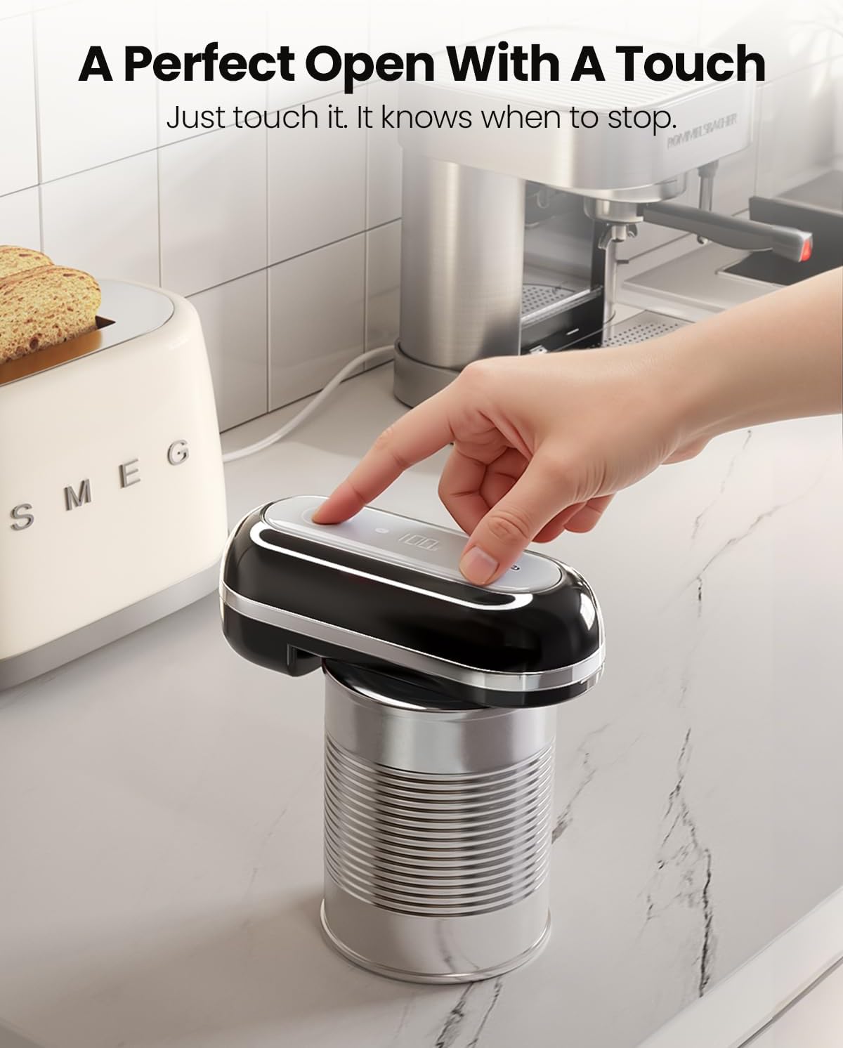Canslab Retro Rechargeable Electric Can Opener, LED Battery Track&amp;Auto Stop | True One-Touch Operation, Wall-Mountable Small Size, Side Cut Smooth Edge, Rechargeable, for Seniors with Arthritis, Black