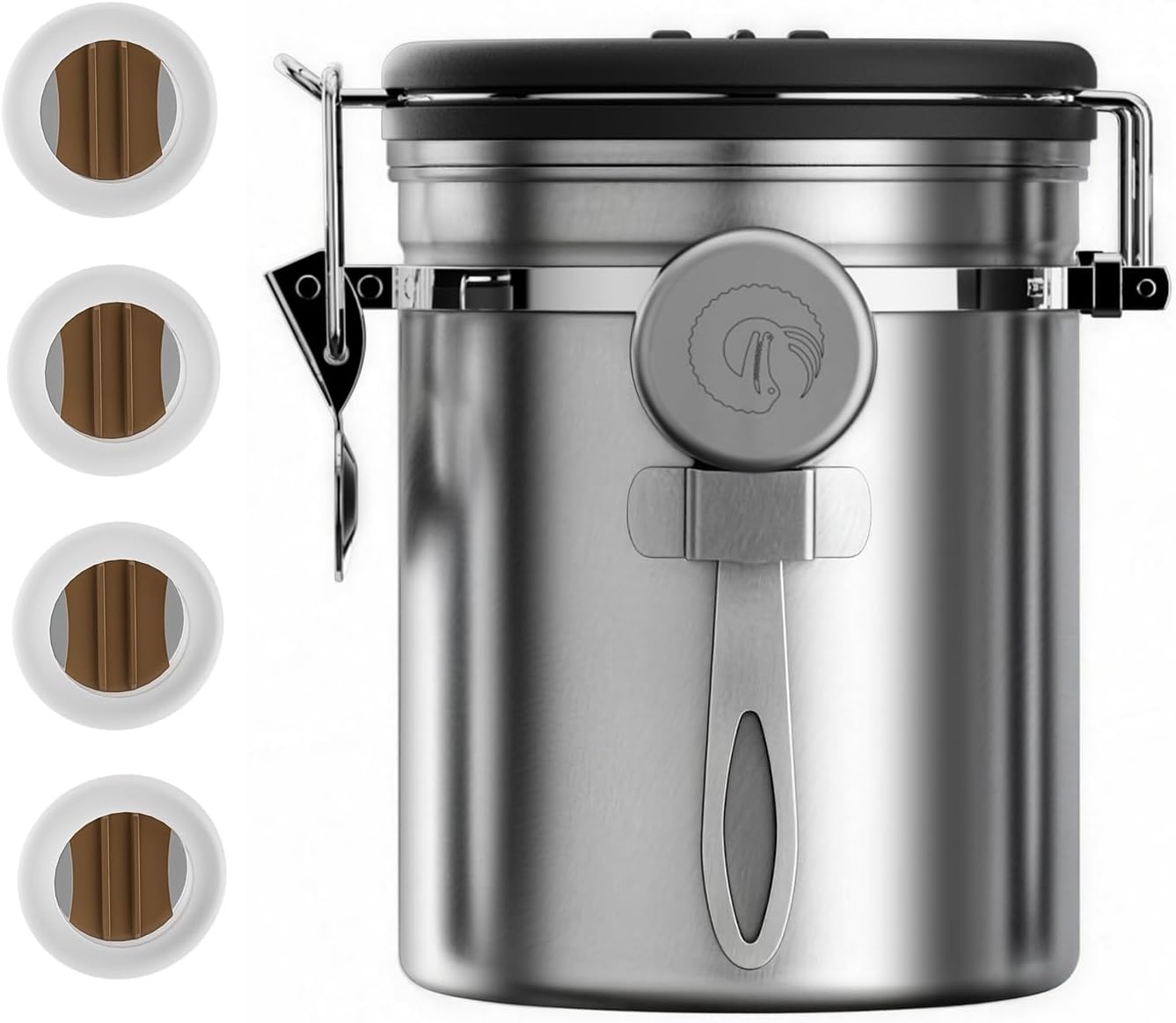 Coffee Gator Coffee Canister, 16oz Airtight Stainless Steel Container | w/ Date Tracker, Scoop, Kitchen Food Storage Jars for Beans , Ground, Rice, Tea, Sugar, Cookie, Bar Accessories, Silver