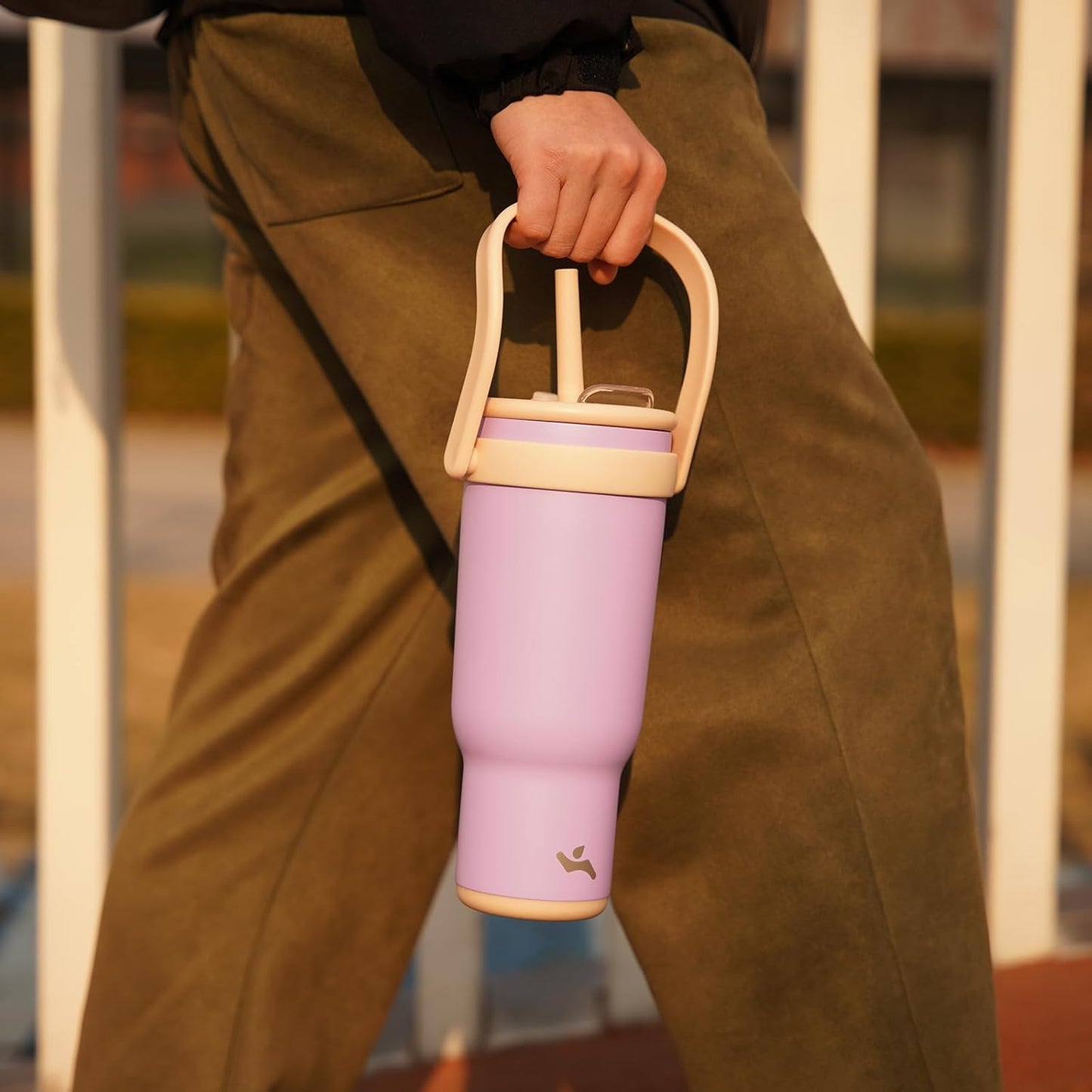 40 oz Tumbler with Side Handle, Insulated Water Bottle with Straw and 2 in 1 Lid, Stainless Steel Cup Travel Coffee Mug for Sports Office Gym,Guava