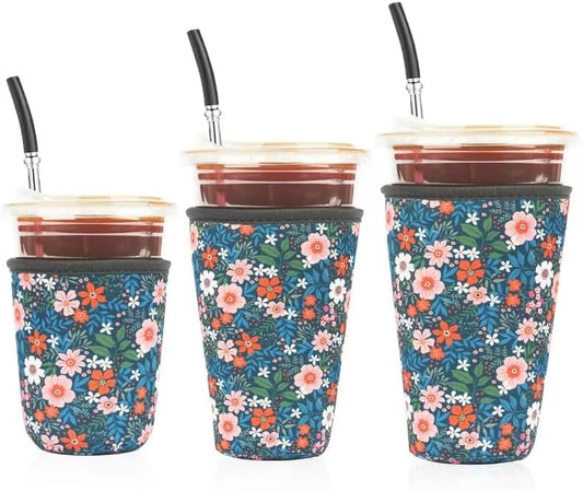 Reusable 3-Pack Iced Coffee Cup Sleeve, Insulated Neoprene, Beverage Holder for Iced Coffee, Durable Drink Sleeve for Cold