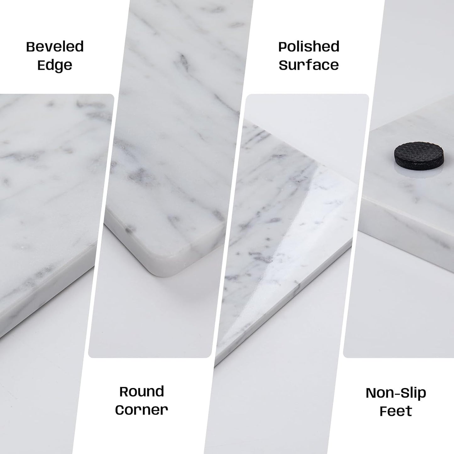 Carrara White Marble Cutting Board, 12×20 Inch Marble Pastry Board | ﻿Natural Marble Slab, Non-slip Feet, Stay Cool for Dough/Butter, Ideal for Pastry, Cheese, Charcuterie, Pizza, Bread