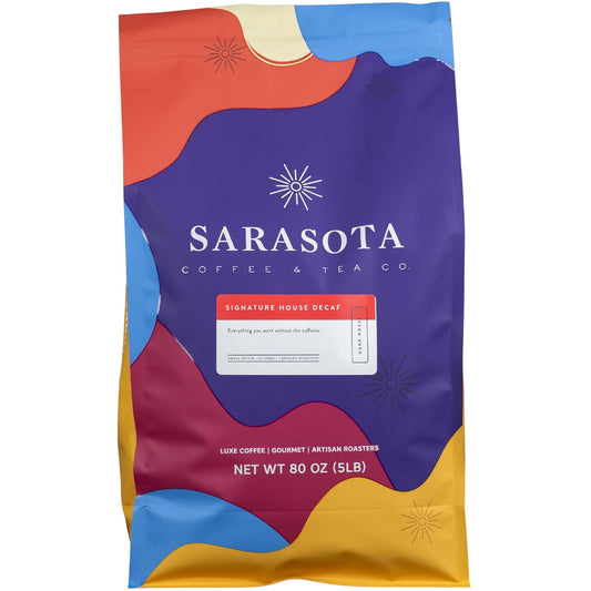 Sarasota Coffee Whole Bean Decaf | Dark Roast Gourmet Decaffeinated Coffee Beans | Low Acid, Mold Free, Specialty Grade Bulk