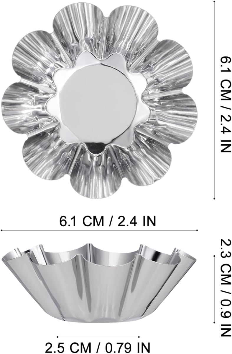 Mikinona 12 Pack Flower Tart Pans Non Stick Tart Mold Set 2.40 X 2.40 X 0.90 in Reusable Baking Molds for Egg Mini Cupcake Muffin Diy Desserts and Party Use