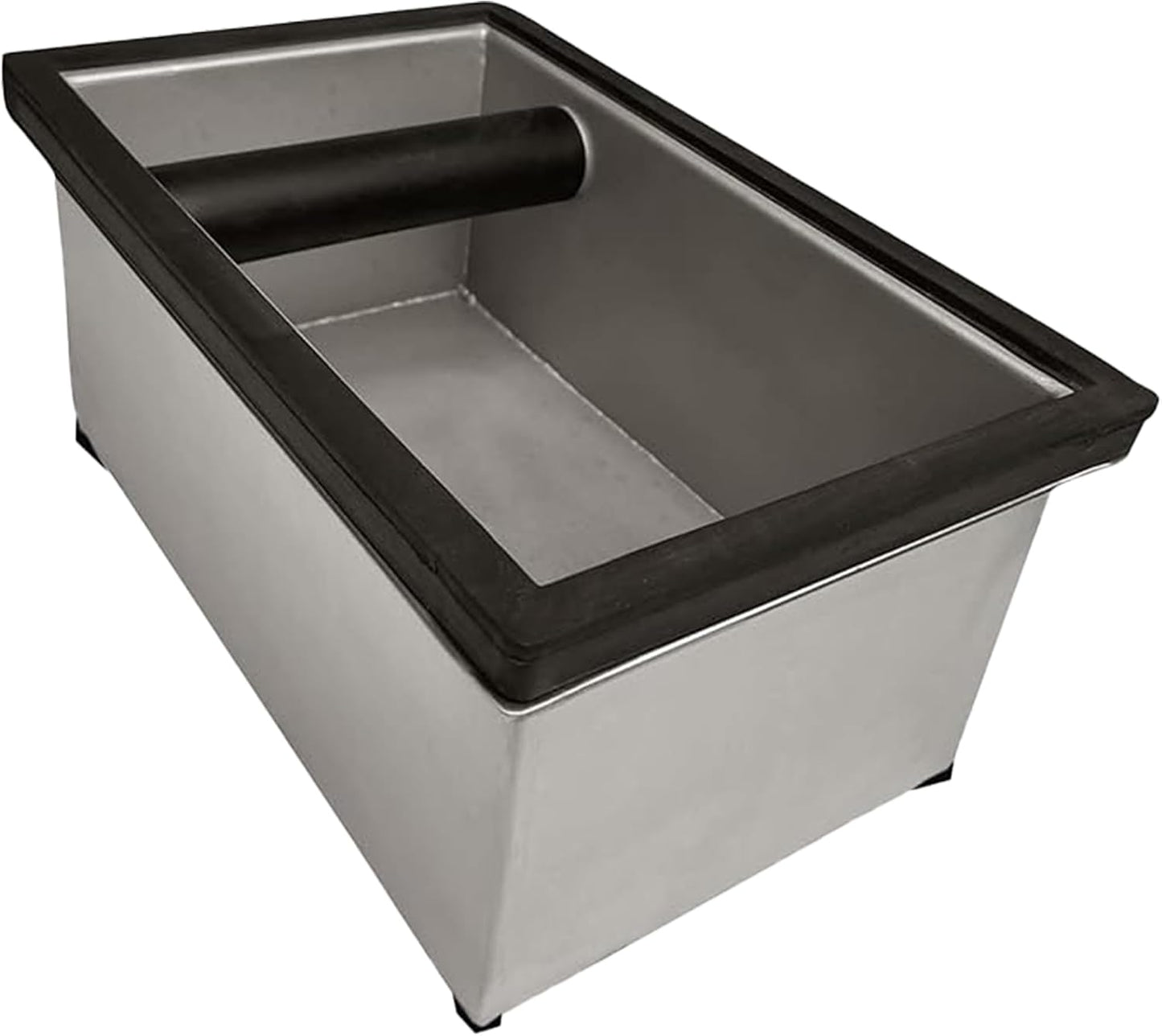 Rattleware Stainless Steel Heavy-Duty Knock Box Chute – Durable Espresso Puck Disposal Bin with Welded Rubber Bar – Fits Coffee Stations, Café, Restaurant, Hotel, or Home Use (9.25"x5.5"x4")