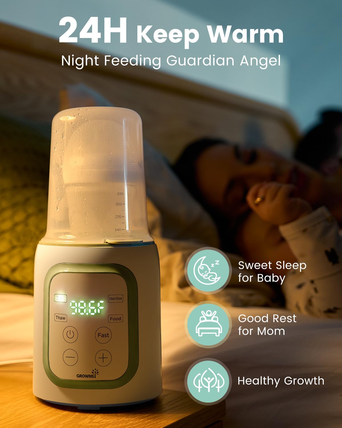 Grownsy 8-in-1 OG Fast Bottle Warmer with Timer, Green