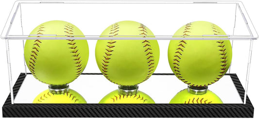 Softball Display Case for 3 Pack in one, Arcylic Softball Holder Stand UV Protected Clear Display Cube for Softball Baseball